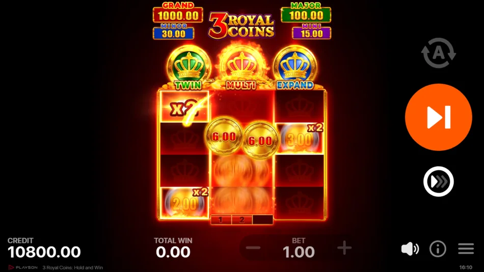 Hold and Win bonus game with Coin Symbols and respin counter