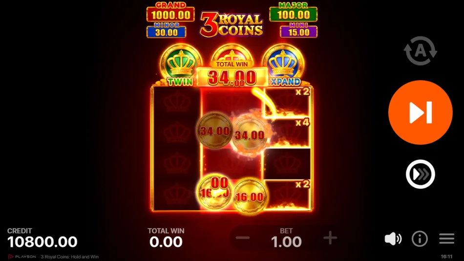 Twin Feature doubling a Royal Coin value in the bonus round